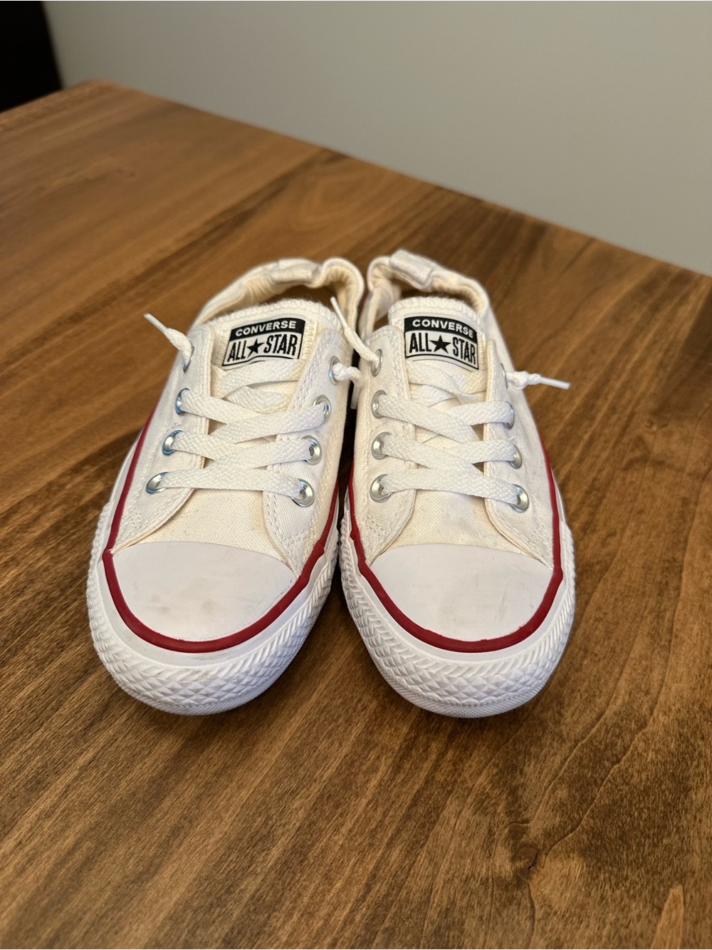 Converse White Canvas Low Top Sneakers with Red Stripe